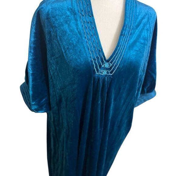 Vintage 70's Tom Bezduda For Barad & Co. Night Gown/Kaftan Large Blue Velour - Picture 9 of 12